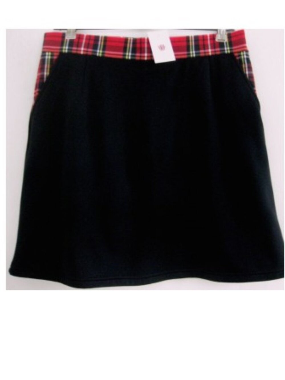 NWT Black Skort M $145 Plaid tartan trim Attached shorts Golf Nylon Spandex